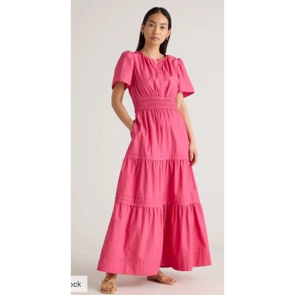 Quince 100% Organic Cotton Tiered Maxi Ruffled Dress Lipstick Pink XL